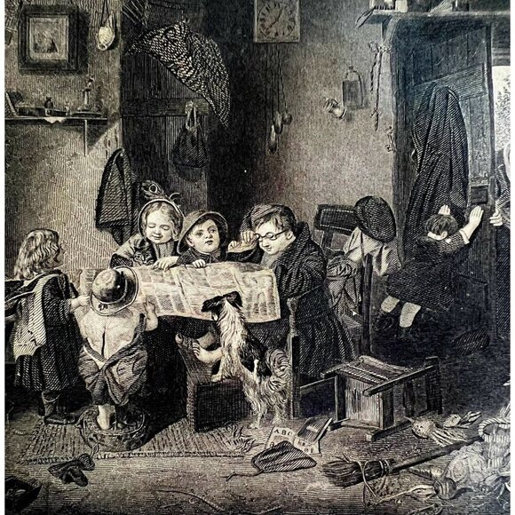 Young Politicians Steel Engraving 1859 Victorian Children Playing Art DWY5C - Picture 1 of 2